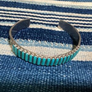ZUNI VINTAGE, Lucy Shekya silver and turquoise bracelet cuff! Signed L.S ZUNI